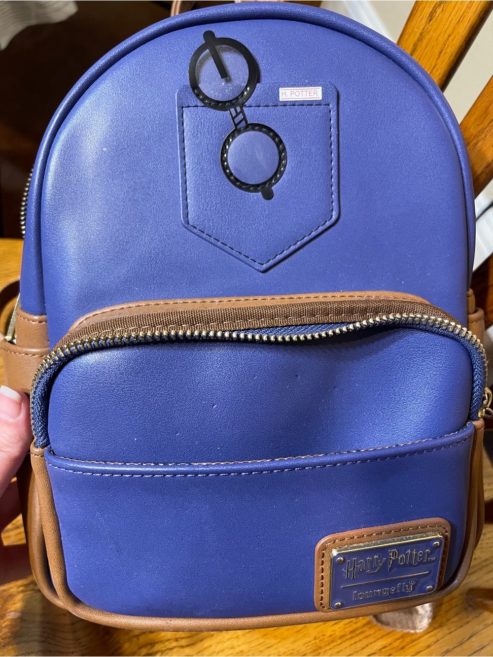 Loungefly Harry Potter Purple and Brown Mini Backpack with Glasses Patch - Picture 4 of 4